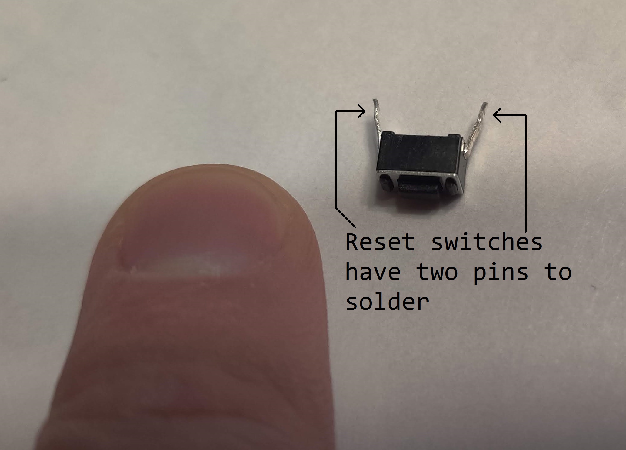 A view of the reset switch, pre-soldering